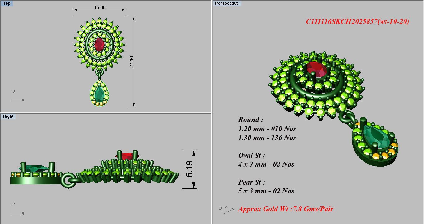 Earrings Pendant Set 3dm STL OBJ FBX Renders Details 3D print model_7