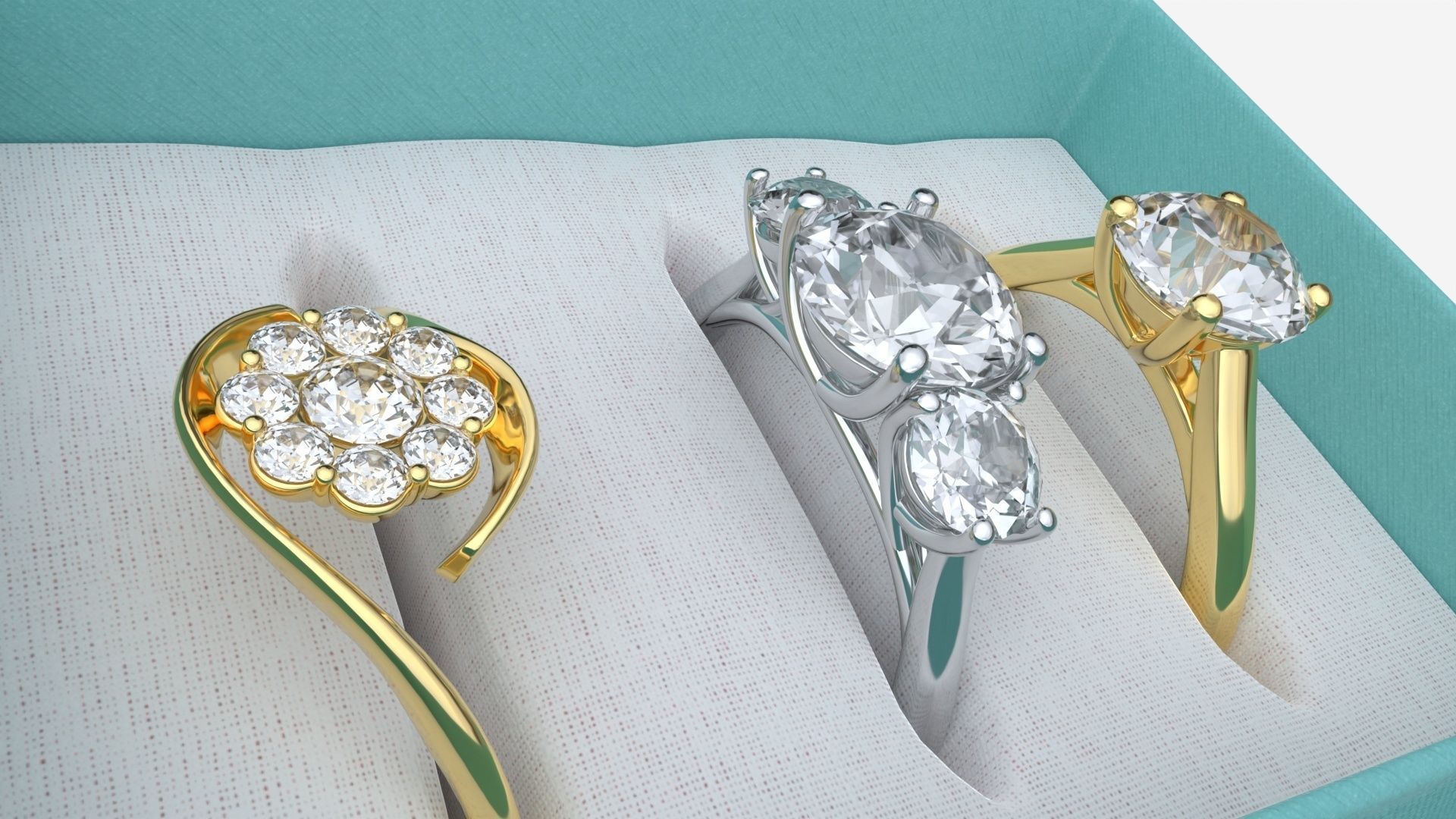 Jewelry Box with Rings and Ribbon open 3D model_2