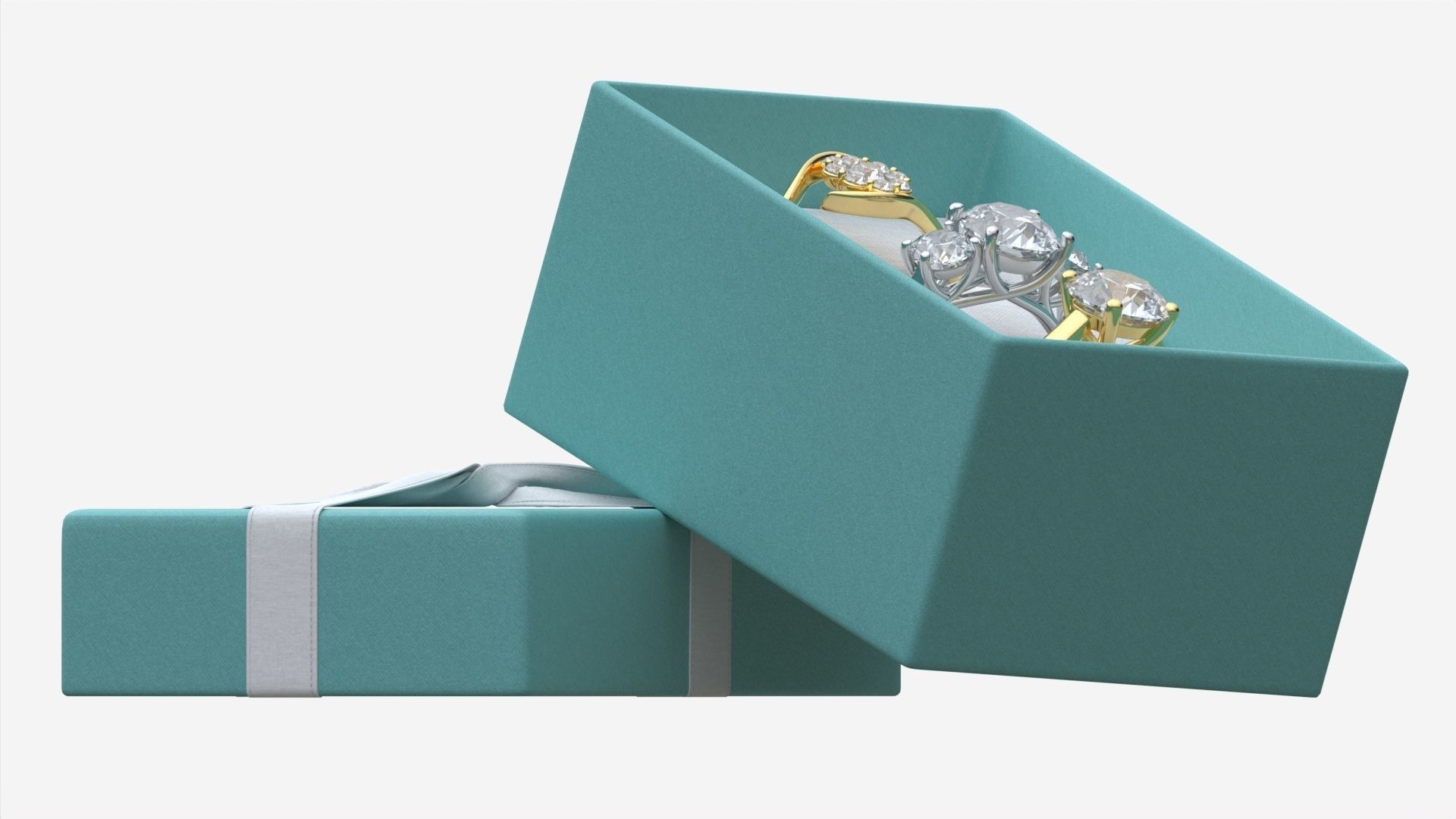 Jewelry Box with Rings and Ribbon open 3D model_4