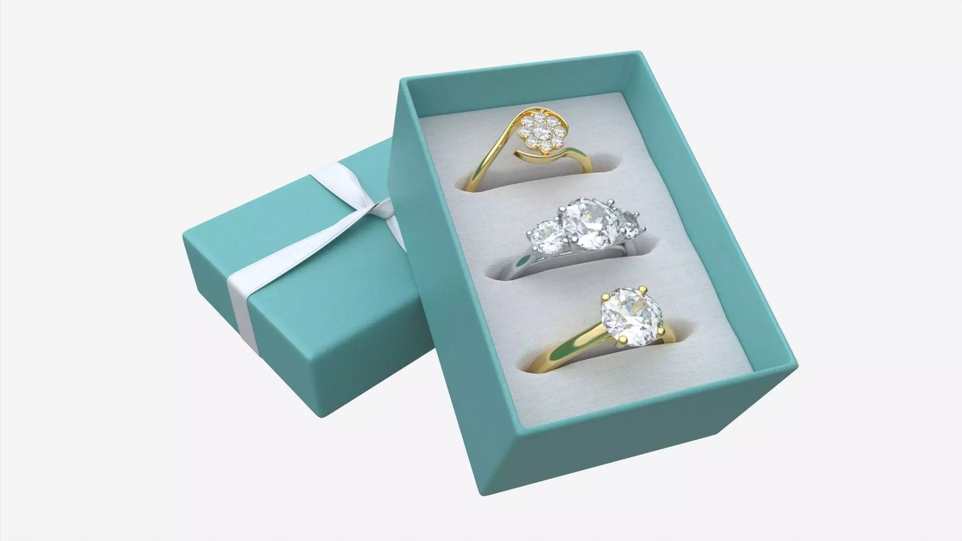 Jewelry Box with Rings and Ribbon open 3D model_0