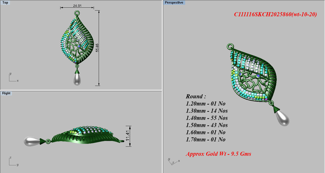Earrings Pendant Set 3dm STL OBJ FBX Renders Details 3D print model_8