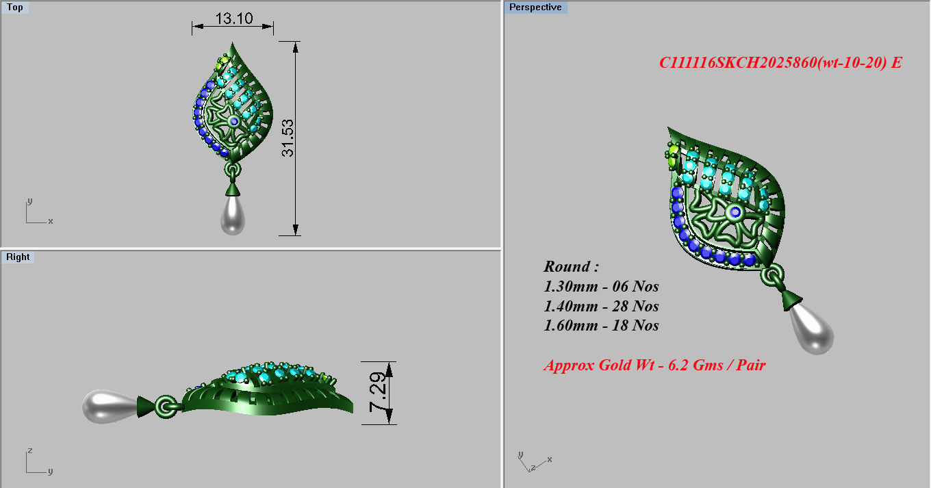 Earrings Pendant Set 3dm STL OBJ FBX Renders Details 3D print model_7