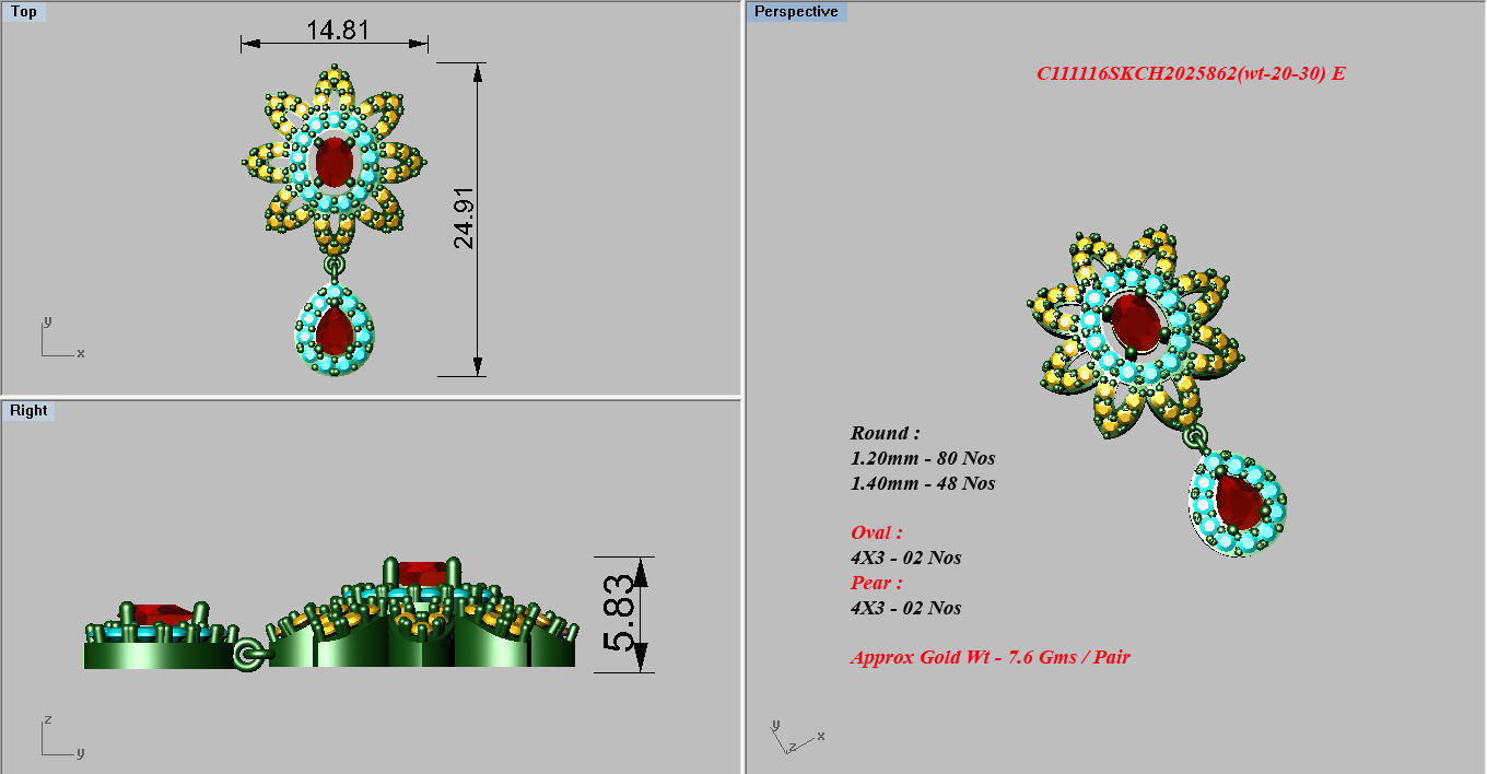 Earrings Pendant Set 3dm STL OBJ FBX Renders Details 3D print model_8