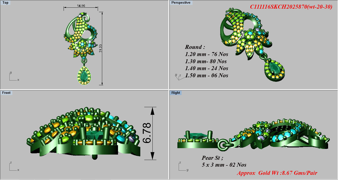 Earrings Pendant Set 3dm STL OBJ FBX Renders Details 3D print model_7