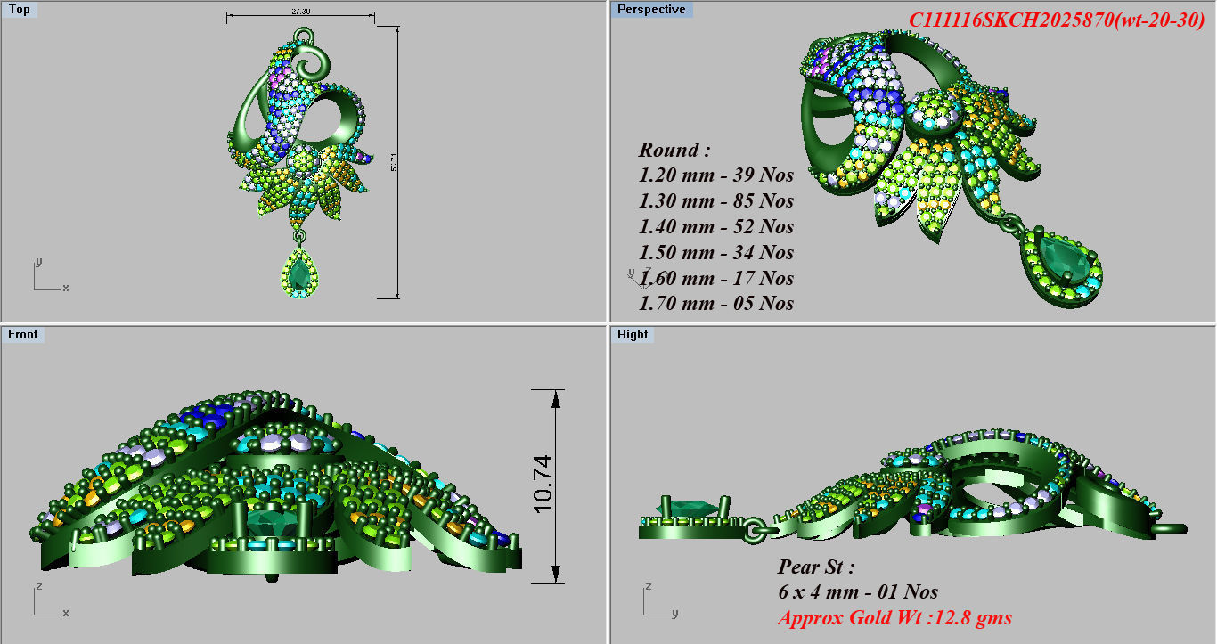 Earrings Pendant Set 3dm STL OBJ FBX Renders Details 3D print model_8