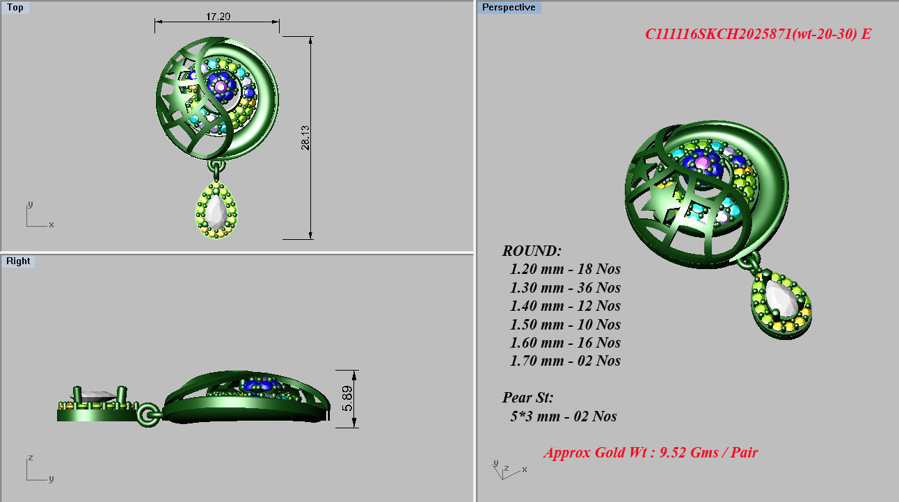 Earrings Pendant Set 3dm STL OBJ FBX Renders Details 3D print model_7