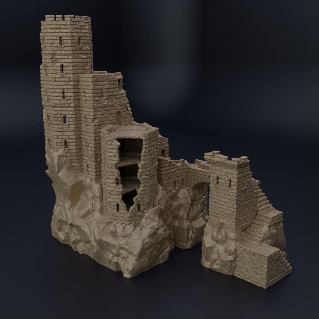 Ruined Old Castle Tabletop Terrain 28 mm 3D print model_2