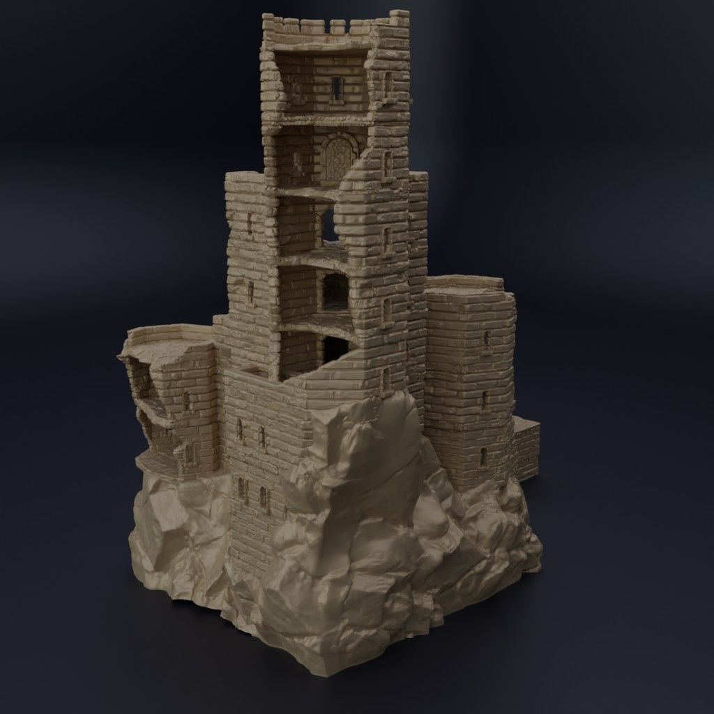 Ruined Old Castle Tabletop Terrain 28 mm 3D print model_3