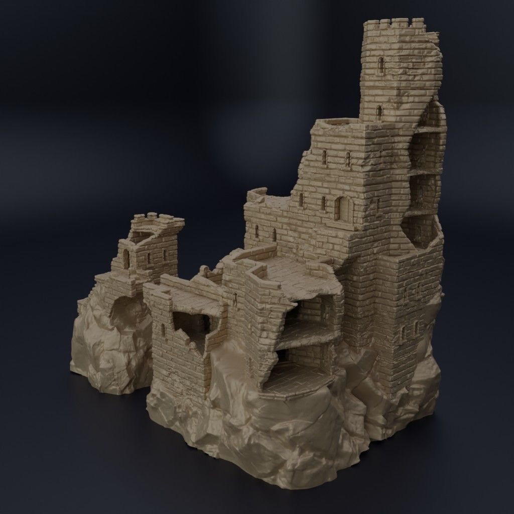 Ruined Old Castle Tabletop Terrain 28 mm 3D print model_4