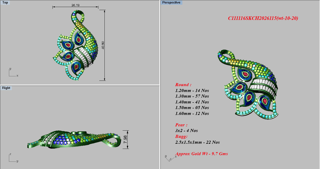 Earrings Pendant Set 3dm STL OBJ FBX Renders Details 3D print model_8