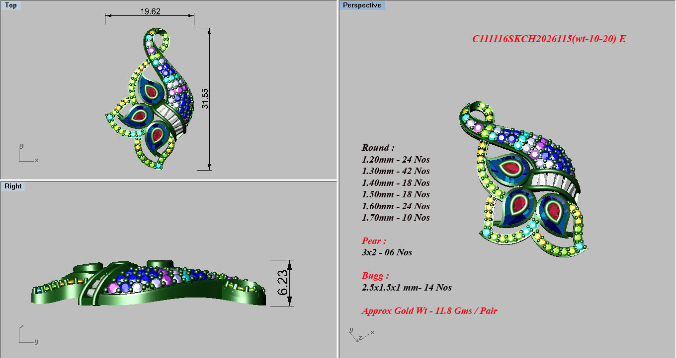 Earrings Pendant Set 3dm STL OBJ FBX Renders Details 3D print model_7
