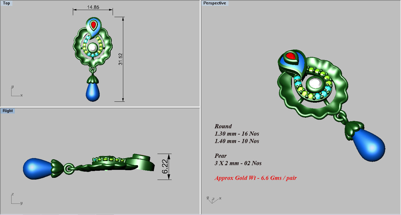 Earrings Pendant Set 3dm STL OBJ FBX Renders Details 3D print model_7