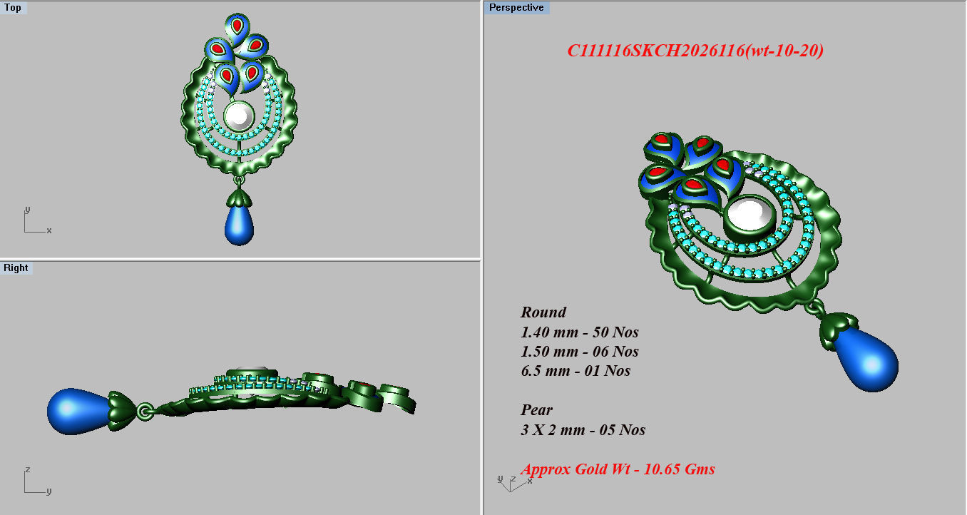 Earrings Pendant Set 3dm STL OBJ FBX Renders Details 3D print model_8