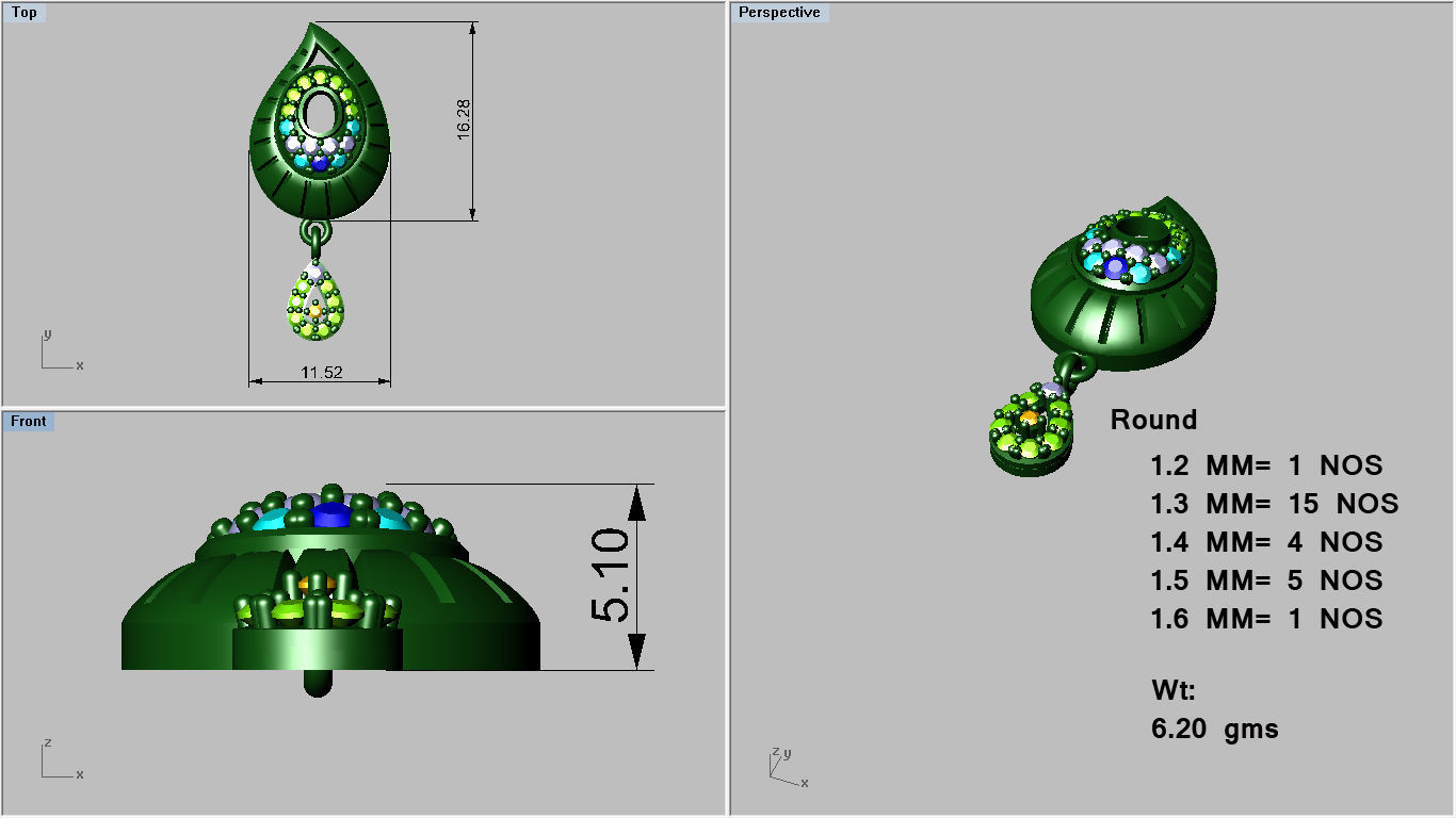 Earrings Pendant Set 3dm STL OBJ FBX Renders Details 3D print model_7
