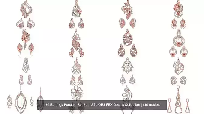 139 Earrings Pendant Set 3dm STL OBJ FBX Details Collection 