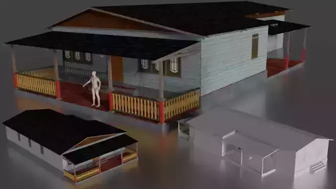 Rumah beton kayu 005-006 3D model
