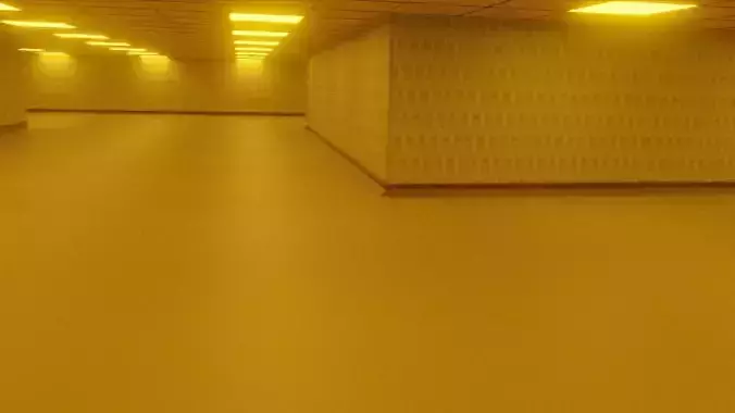 backrooms empty hallway with lights