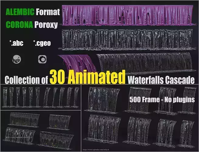 collection of animated waterfall Fountains cascade  500 Frame 3D model
