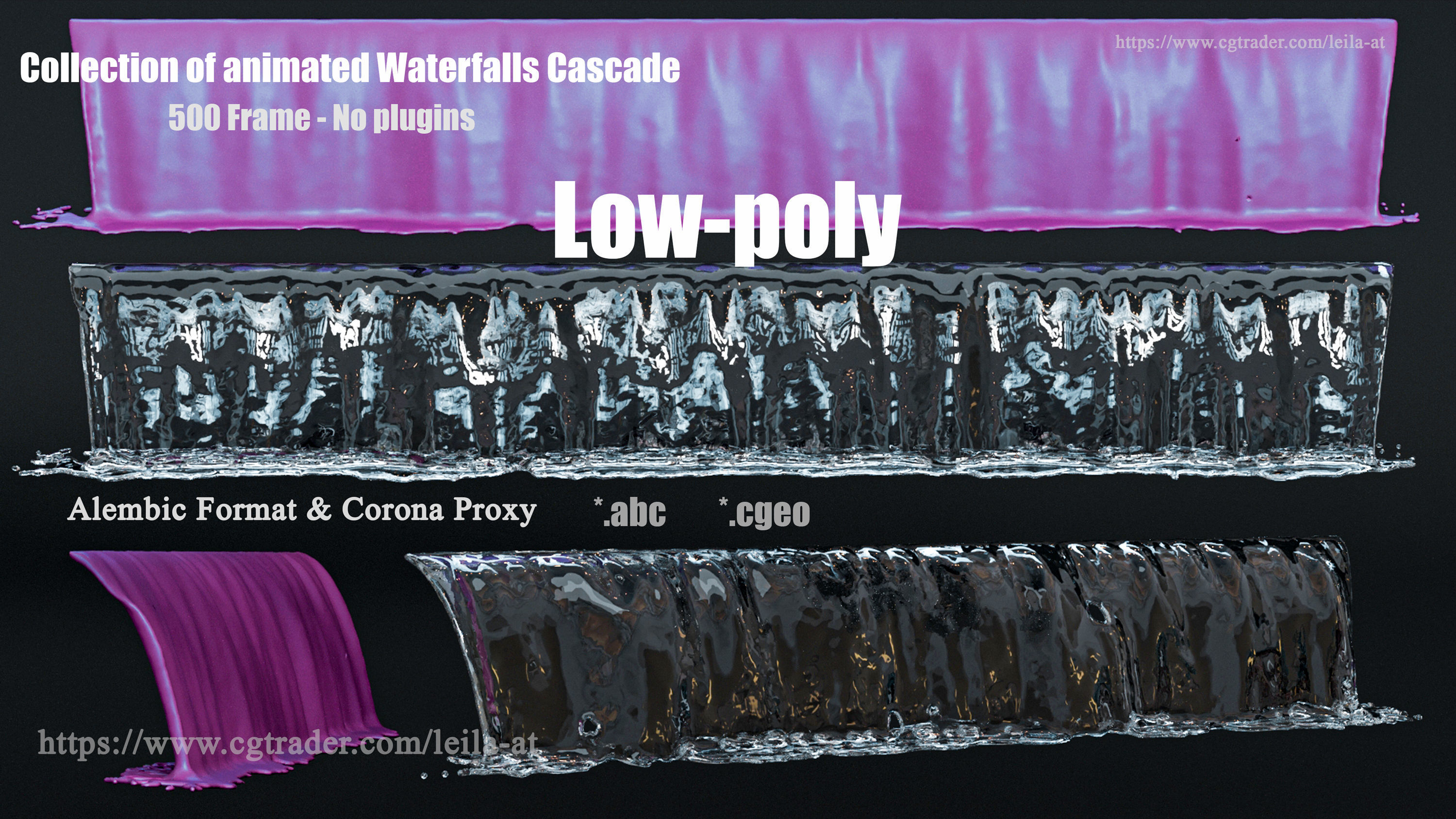 collection of animated waterfall Fountains cascade  500 Frame 3D model_14