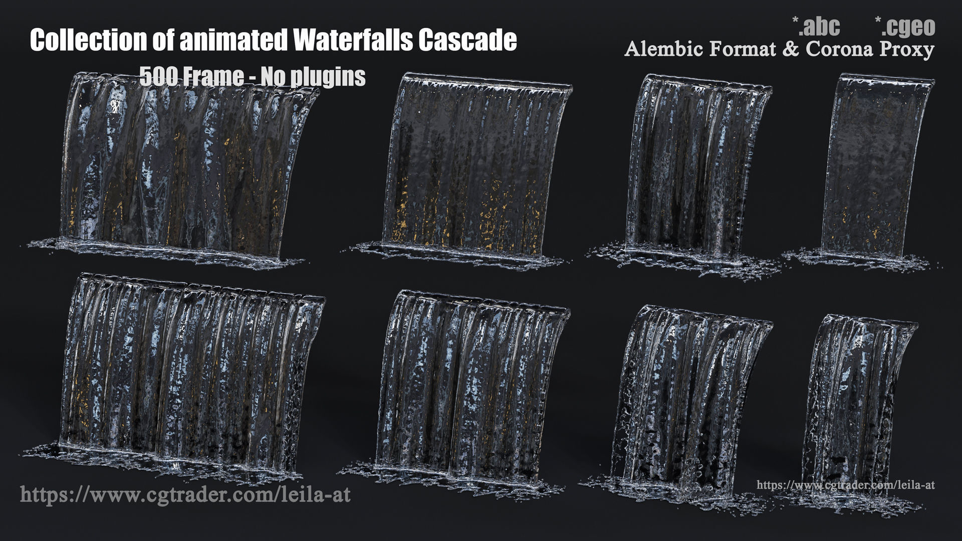 collection of animated waterfall Fountains cascade  500 Frame 3D model_9