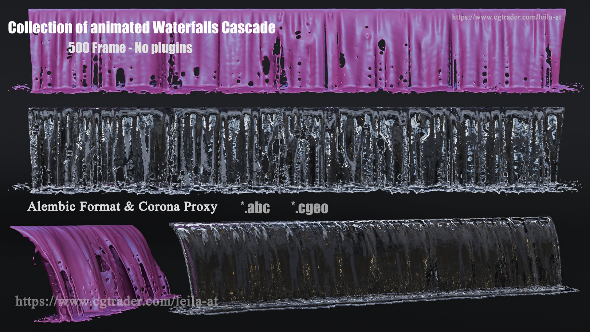 collection of animated waterfall Fountains cascade  500 Frame 3D model_8