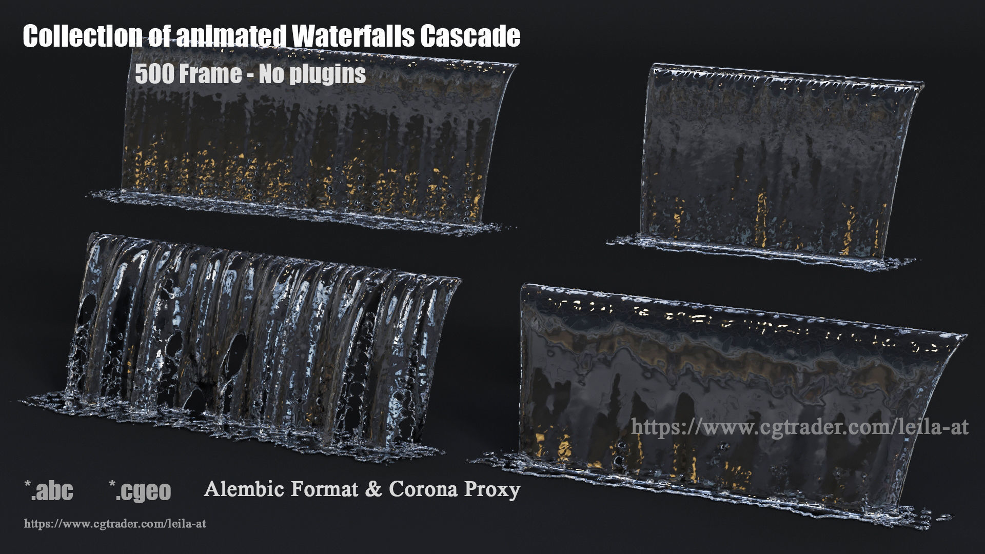 collection of animated waterfall Fountains cascade  500 Frame 3D model_10