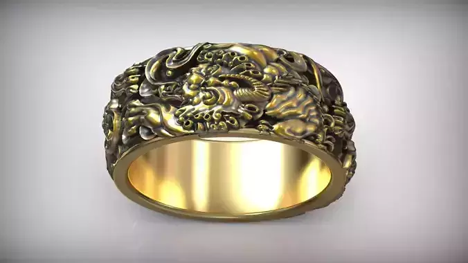 Chinese Tiger Traditional Ornament Wedding Ring 3D print model