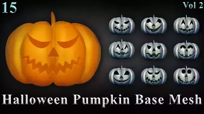 15 Halloween Pumpkin Base Mesh Vol 2 3D model