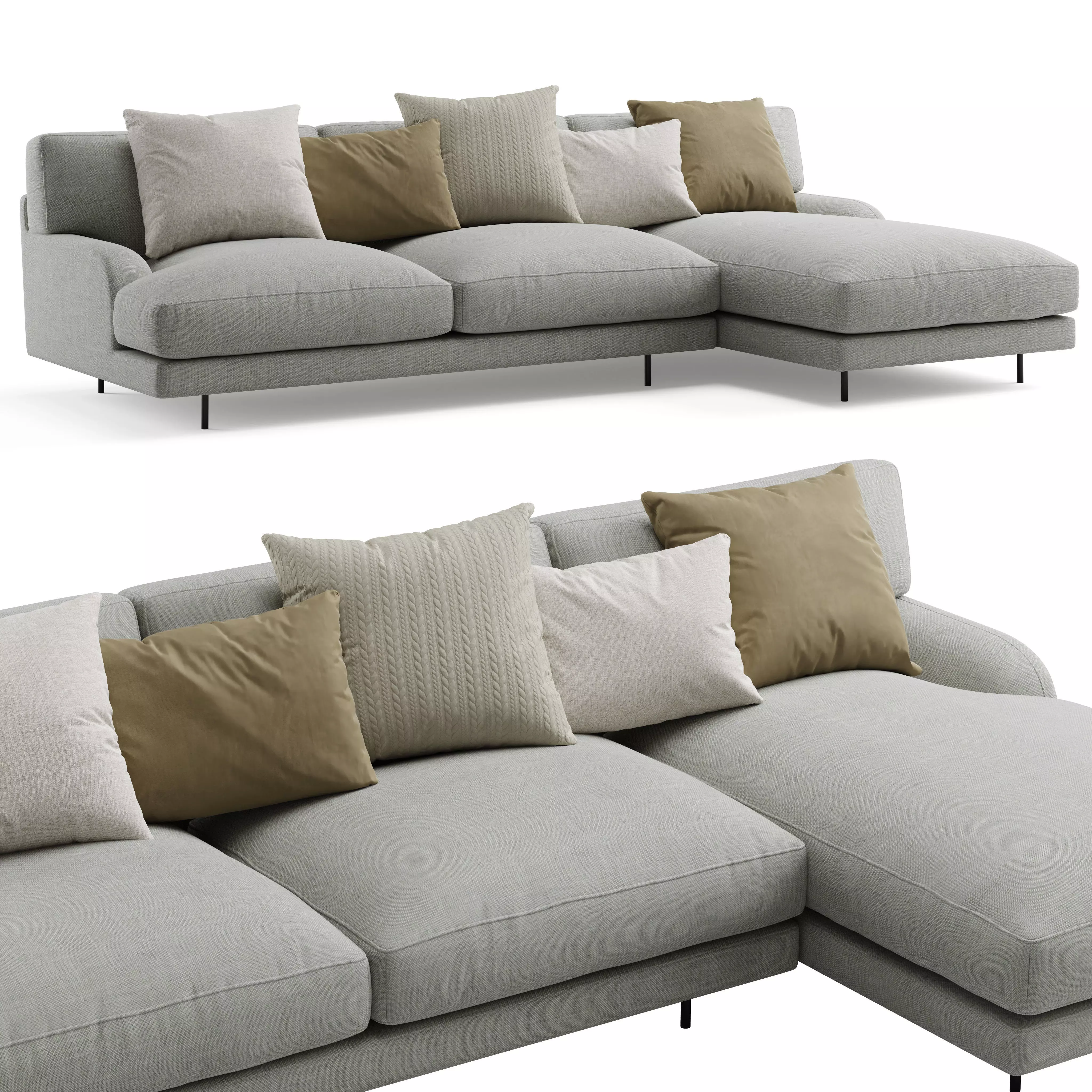 Gubi Flaneur Sofa with Chaise Longue 3D model_0