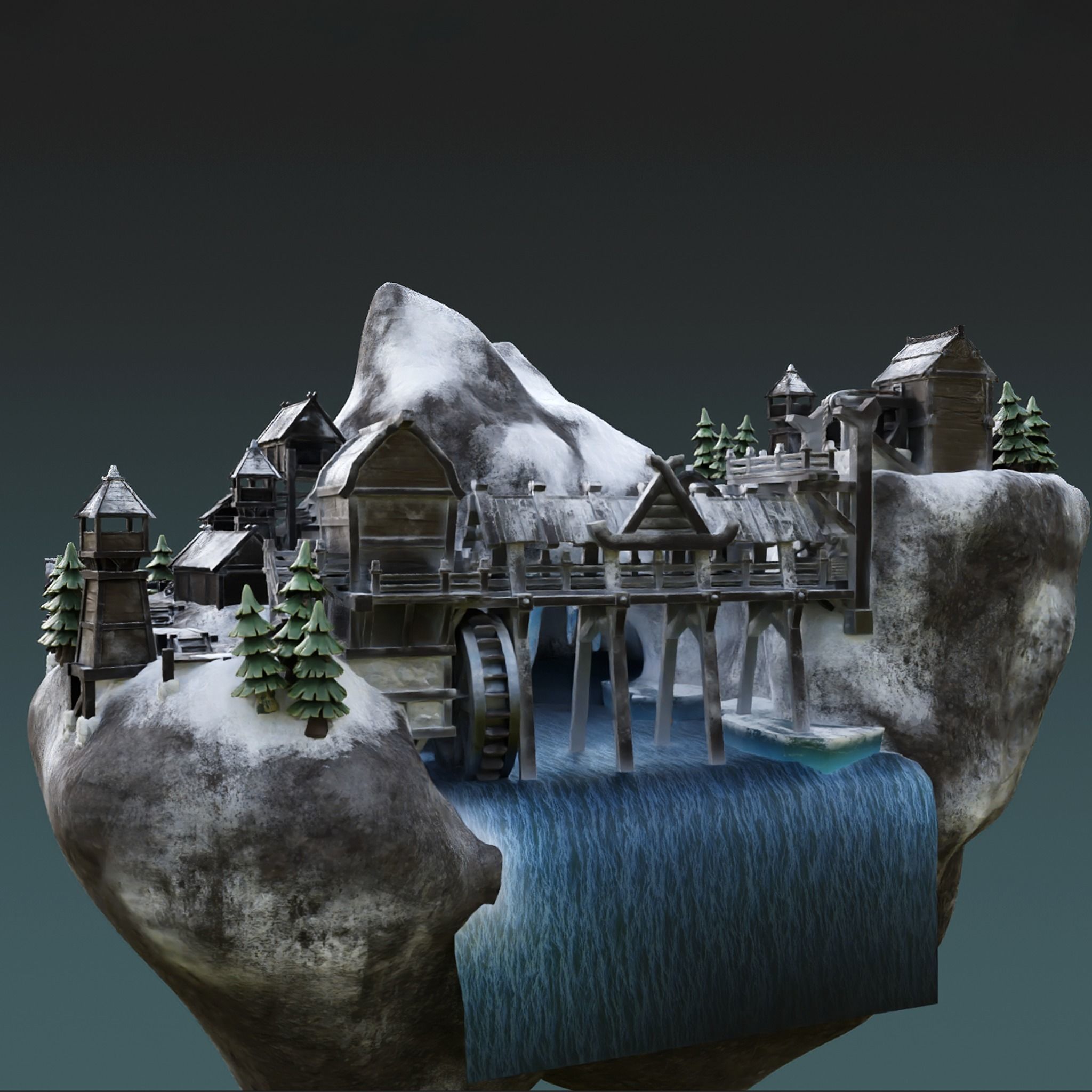 Blender 3 Unreal Engine 5 Snow Fjord Scene Game Design Low-poly 3D model_3