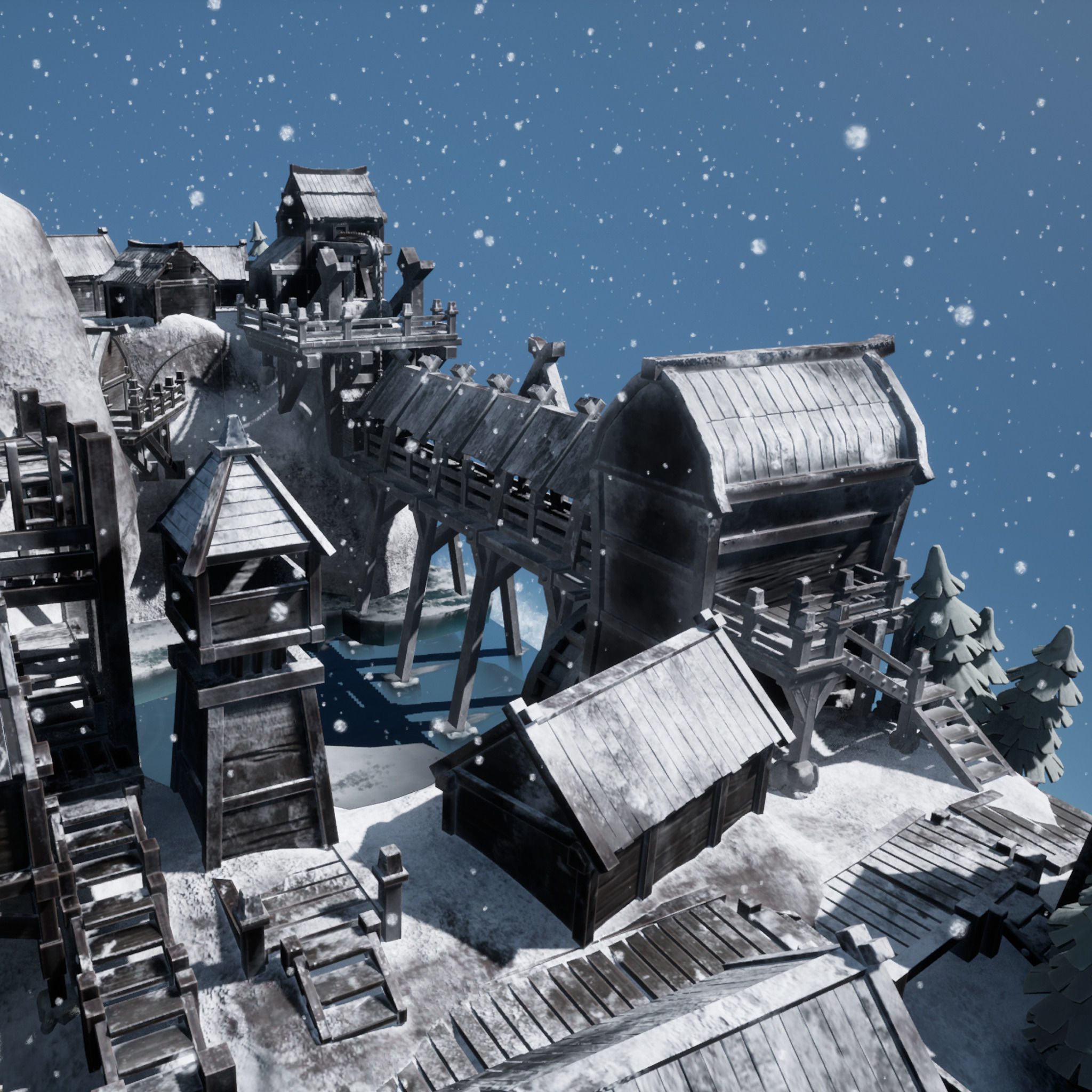 Blender 3 Unreal Engine 5 Snow Fjord Scene Game Design Low-poly 3D model_6