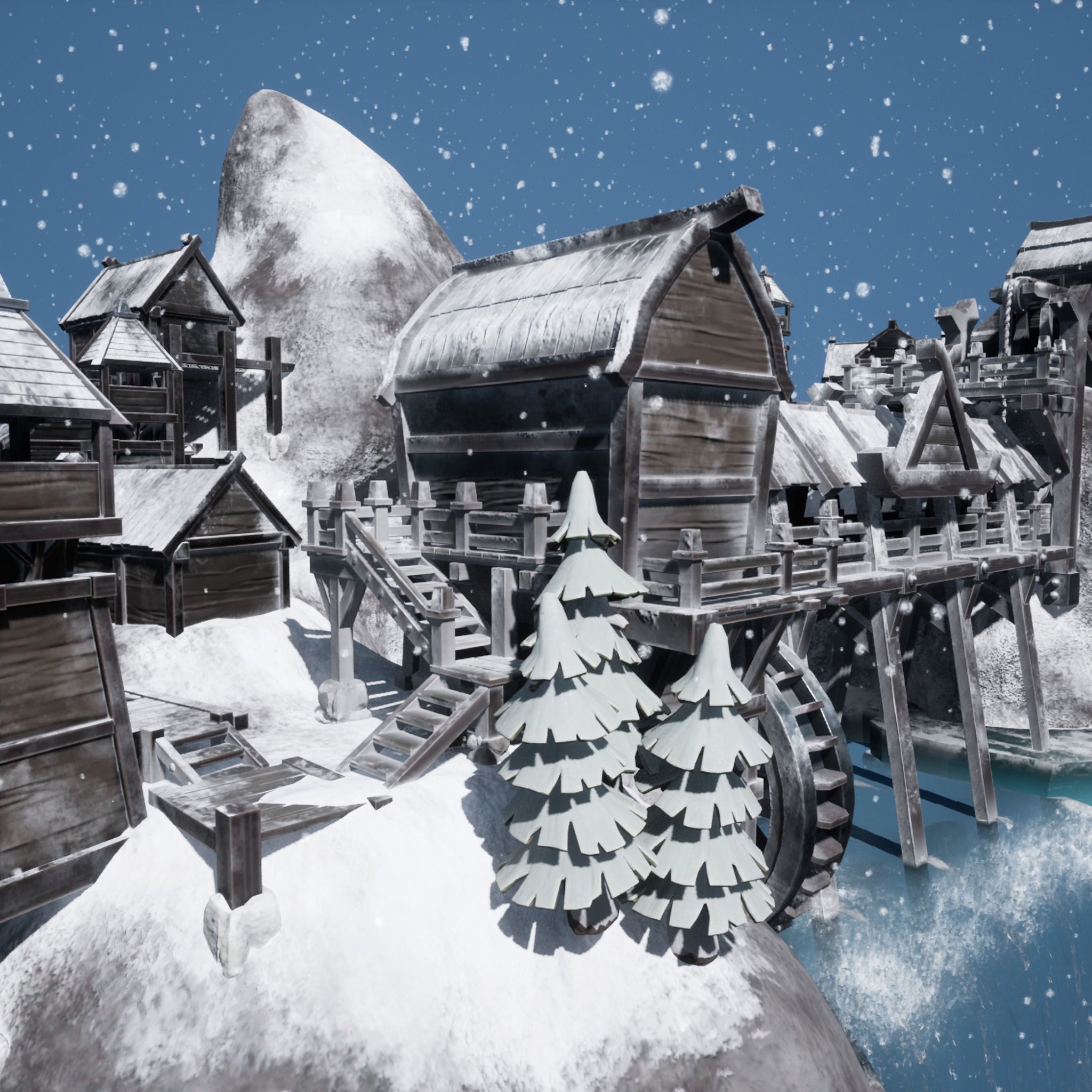 Blender 3 Unreal Engine 5 Snow Fjord Scene Game Design Low-poly 3D model_5