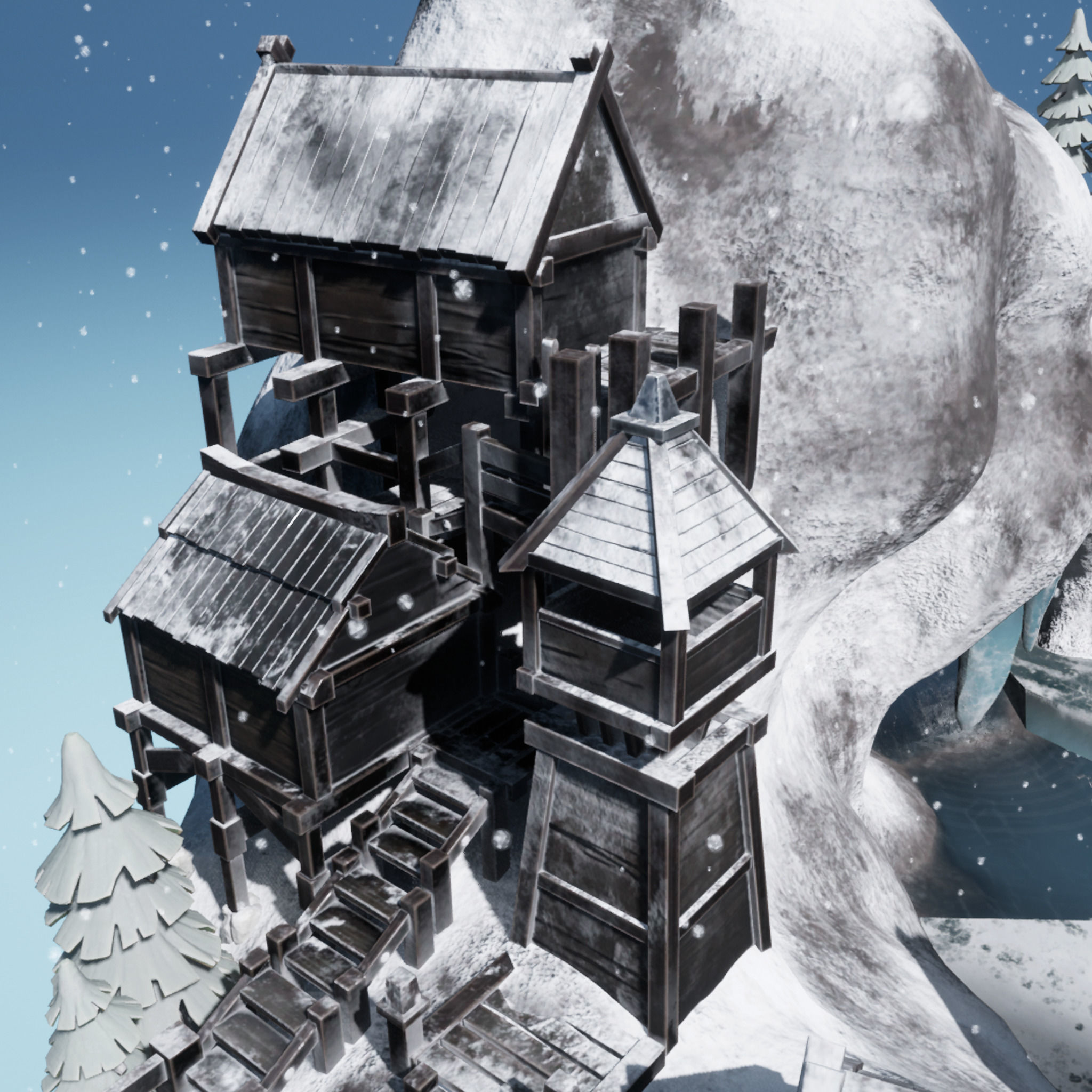 Blender 3 Unreal Engine 5 Snow Fjord Scene Game Design Low-poly 3D model_2