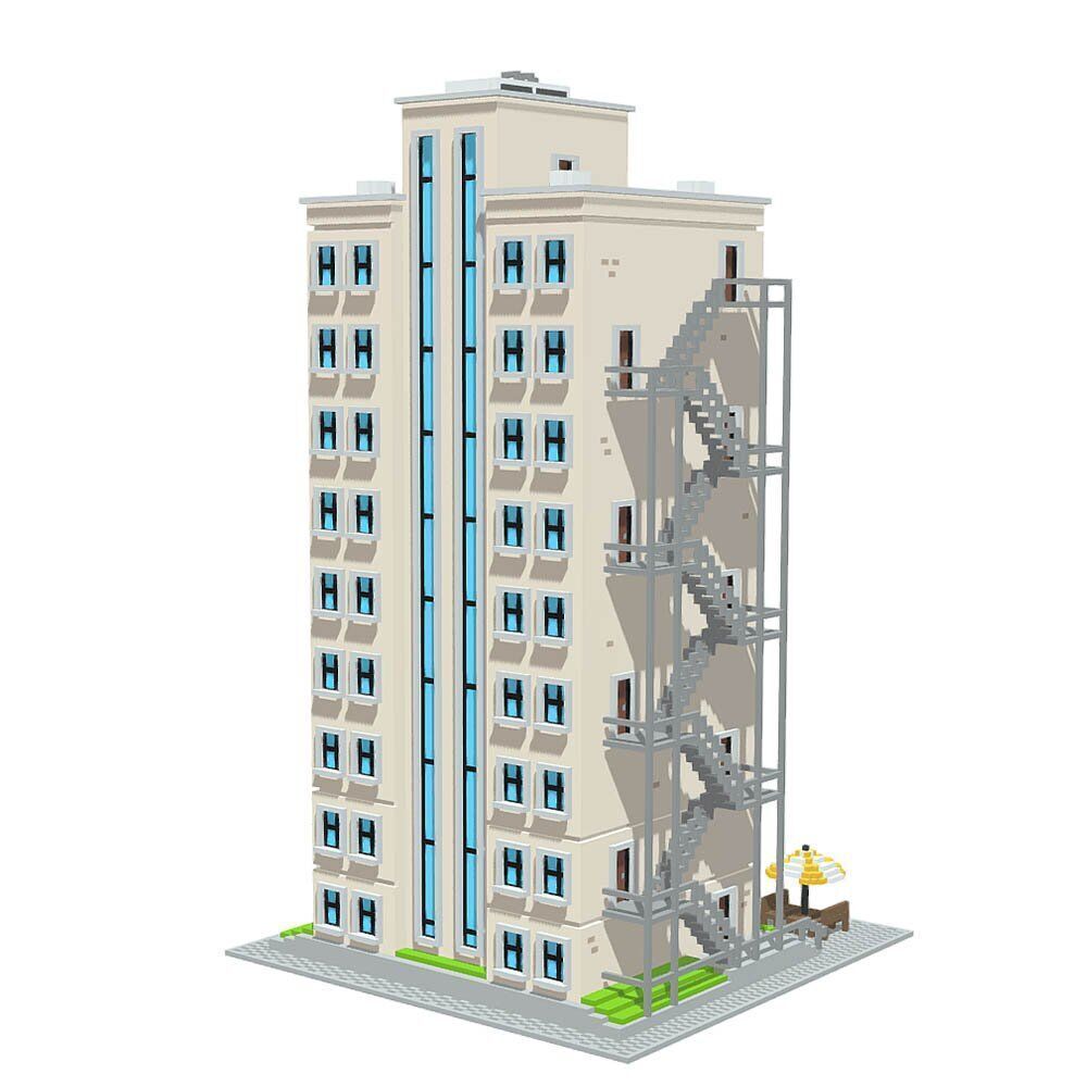 Voxel Beach Hotel Low-poly 3D model_3