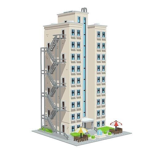 Voxel Beach Hotel Low-poly 3D model