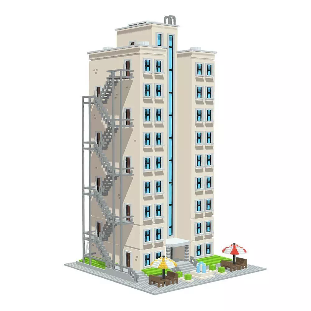 Voxel Beach Hotel Low-poly 3D model_0