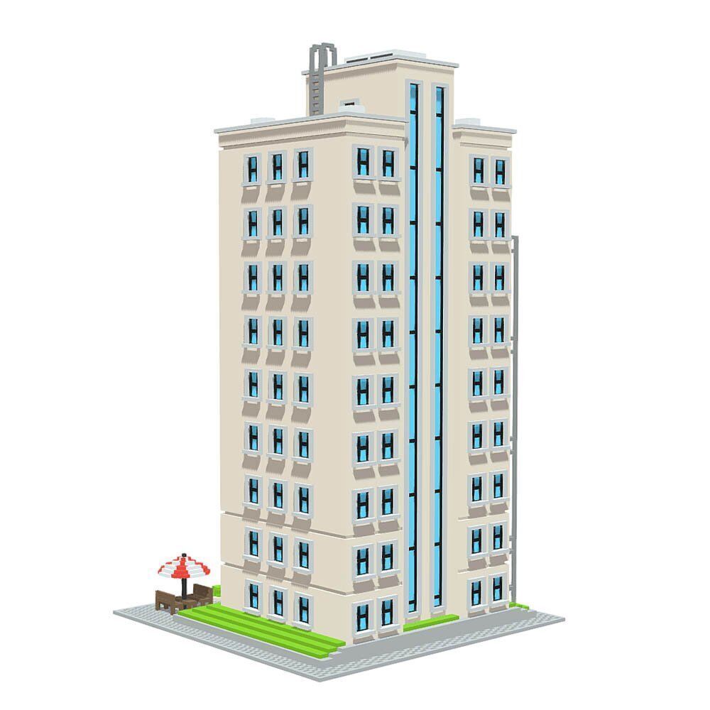 Voxel Beach Hotel Low-poly 3D model_2