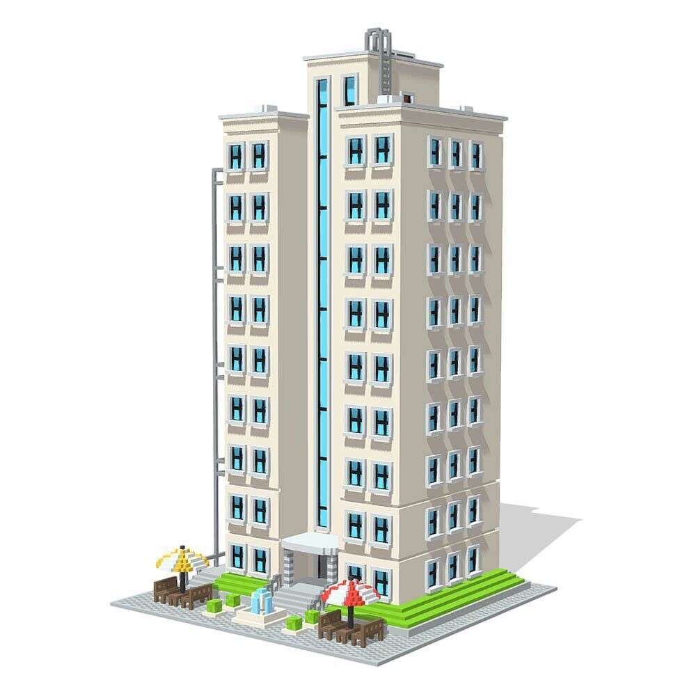 Voxel Beach Hotel Low-poly 3D model_1