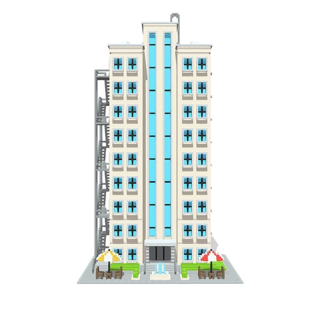 Voxel Beach Hotel Low-poly 3D model_4