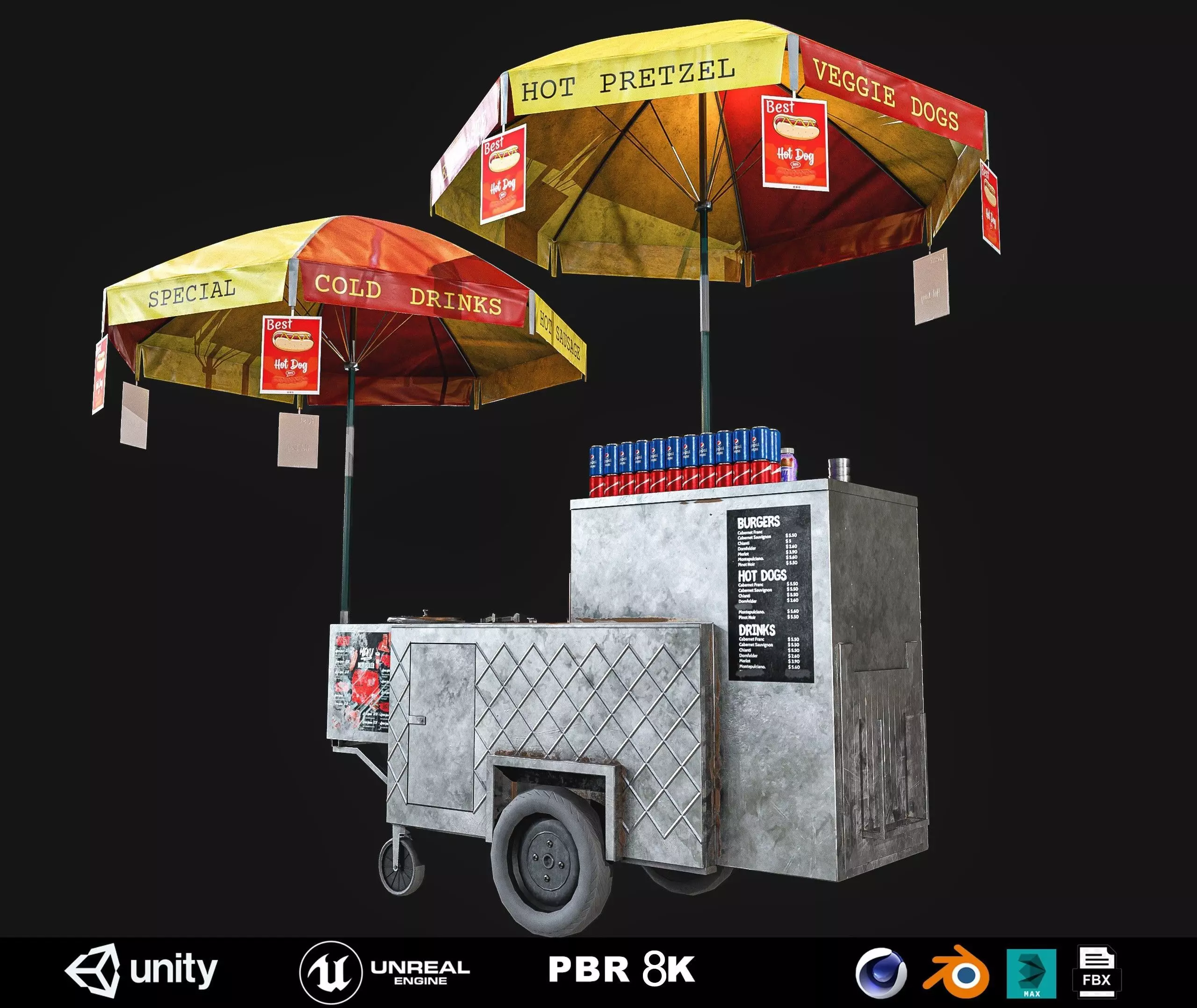 Hot Dog Cart Low-poly 3D model