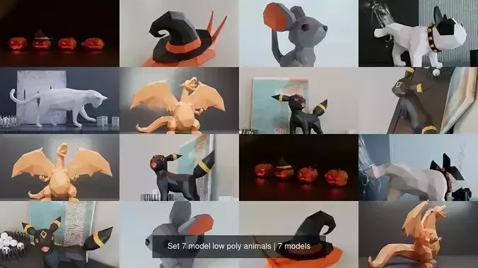 Set 7 model low poly animals polygonal mouse 3D Model Collection