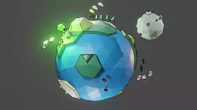 World  and moon Low-poly 3D model