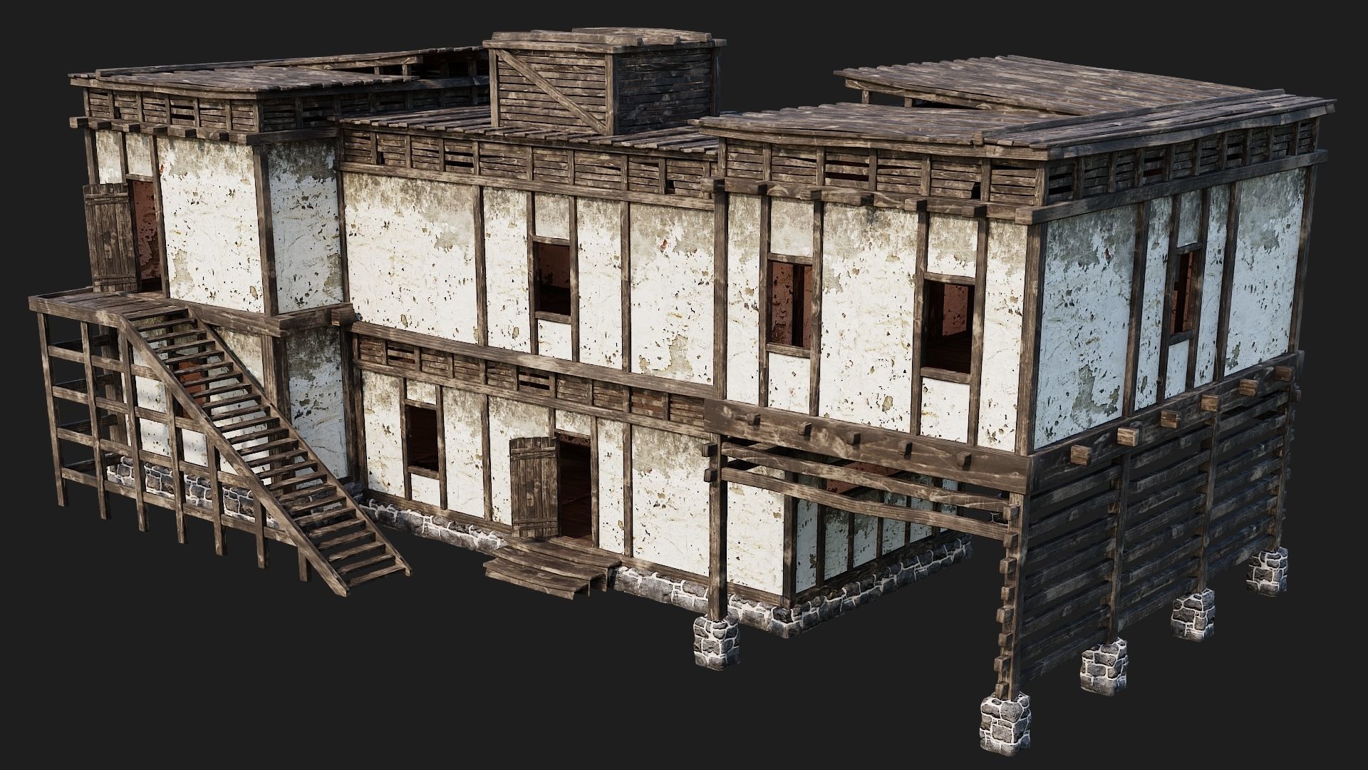 4 Old House Buildings Pack 4K Textures GameReady 161 to 164 Low-poly 3D model_50