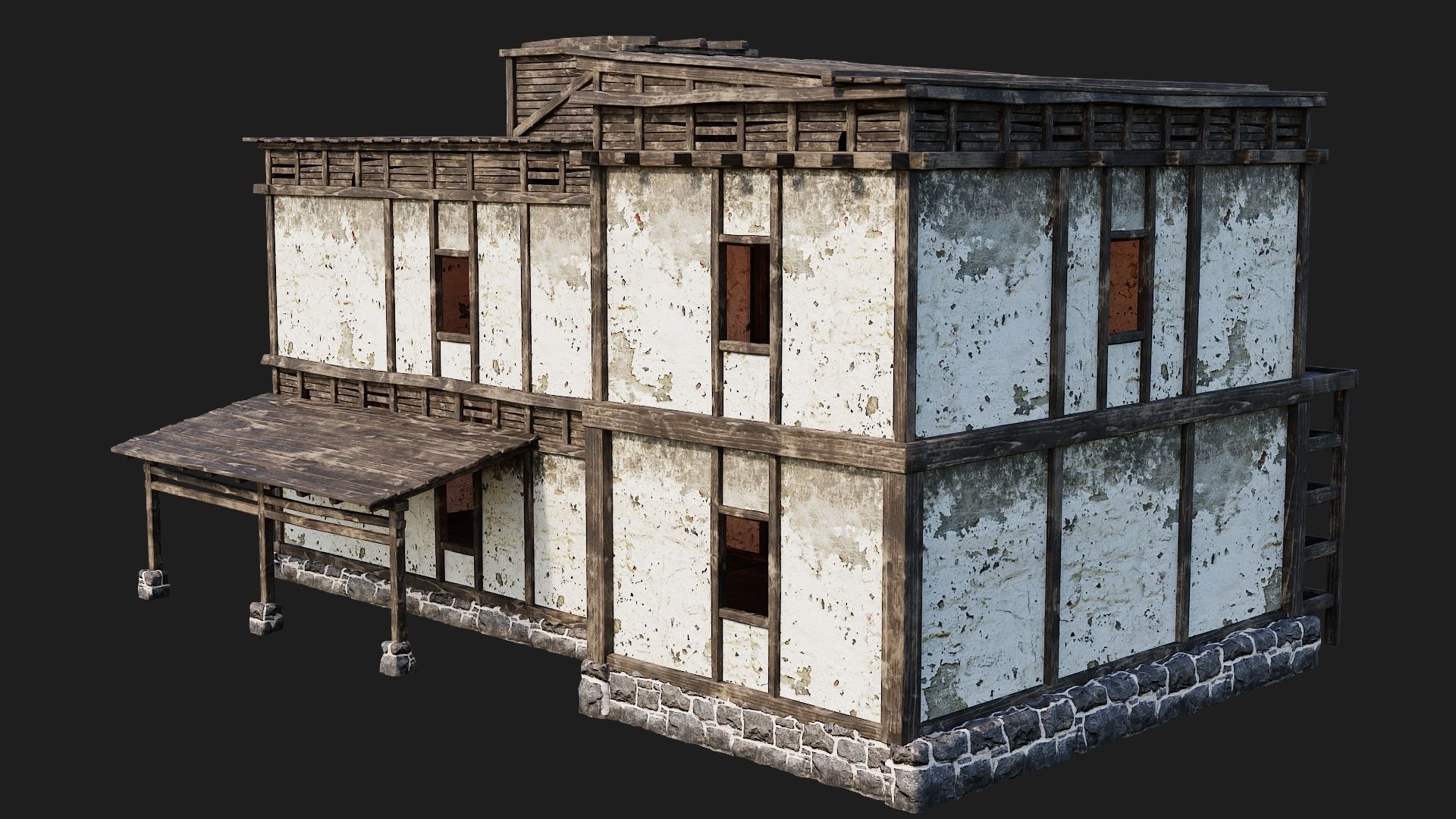 4 Old House Buildings Pack 4K Textures GameReady 161 to 164 Low-poly 3D model_19