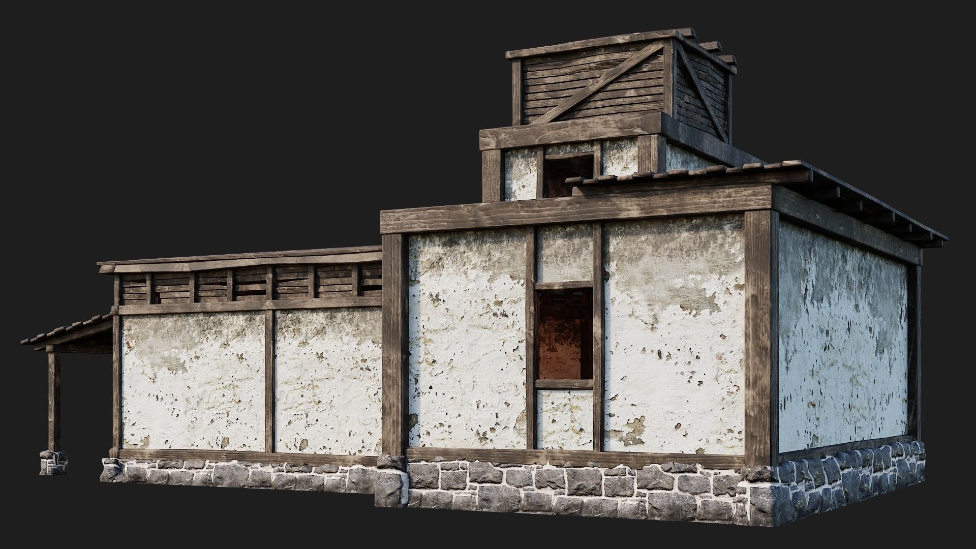 4 Old House Buildings Pack 4K Textures GameReady 161 to 164 Low-poly 3D model_24