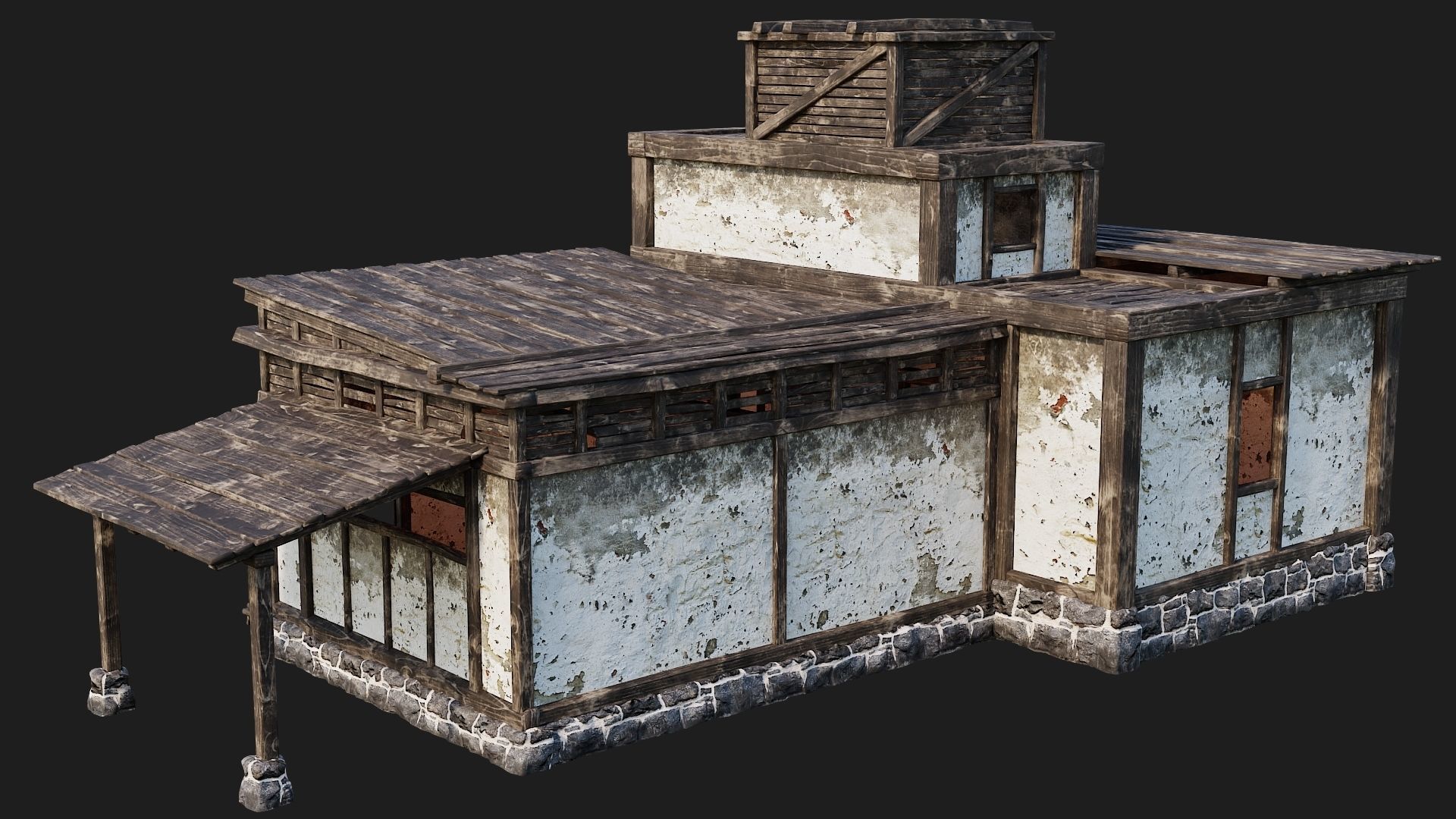 4 Old House Buildings Pack 4K Textures GameReady 161 to 164 Low-poly 3D model_29