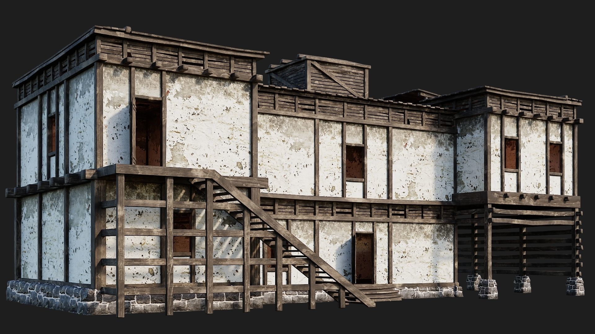 4 Old House Buildings Pack 4K Textures GameReady 161 to 164 Low-poly 3D model_47