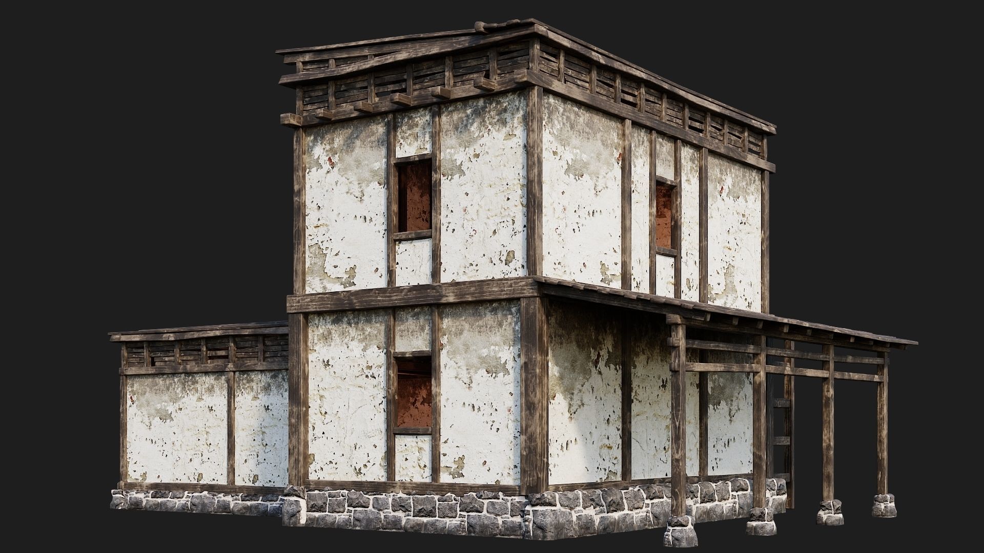 4 Old House Buildings Pack 4K Textures GameReady 161 to 164 Low-poly 3D model_35