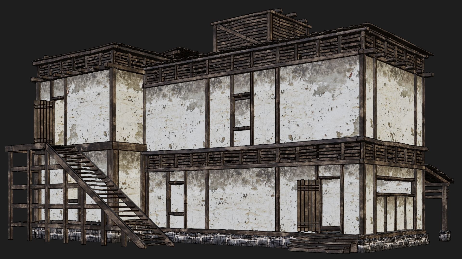 4 Old House Buildings Pack 4K Textures GameReady 161 to 164 Low-poly 3D model_10