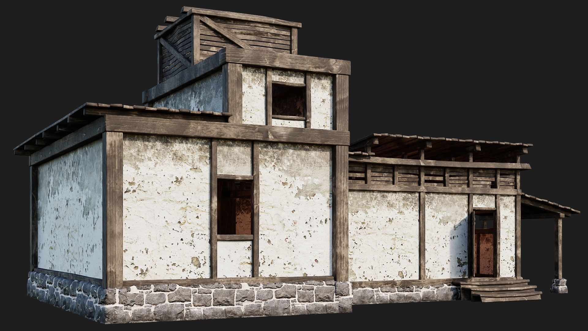 4 Old House Buildings Pack 4K Textures GameReady 161 to 164 Low-poly 3D model_25
